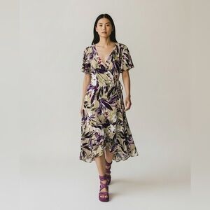 Ashley Stewart NWT Flutter sleeve Floral Wrap Dress Purple & Cream woman’s 12